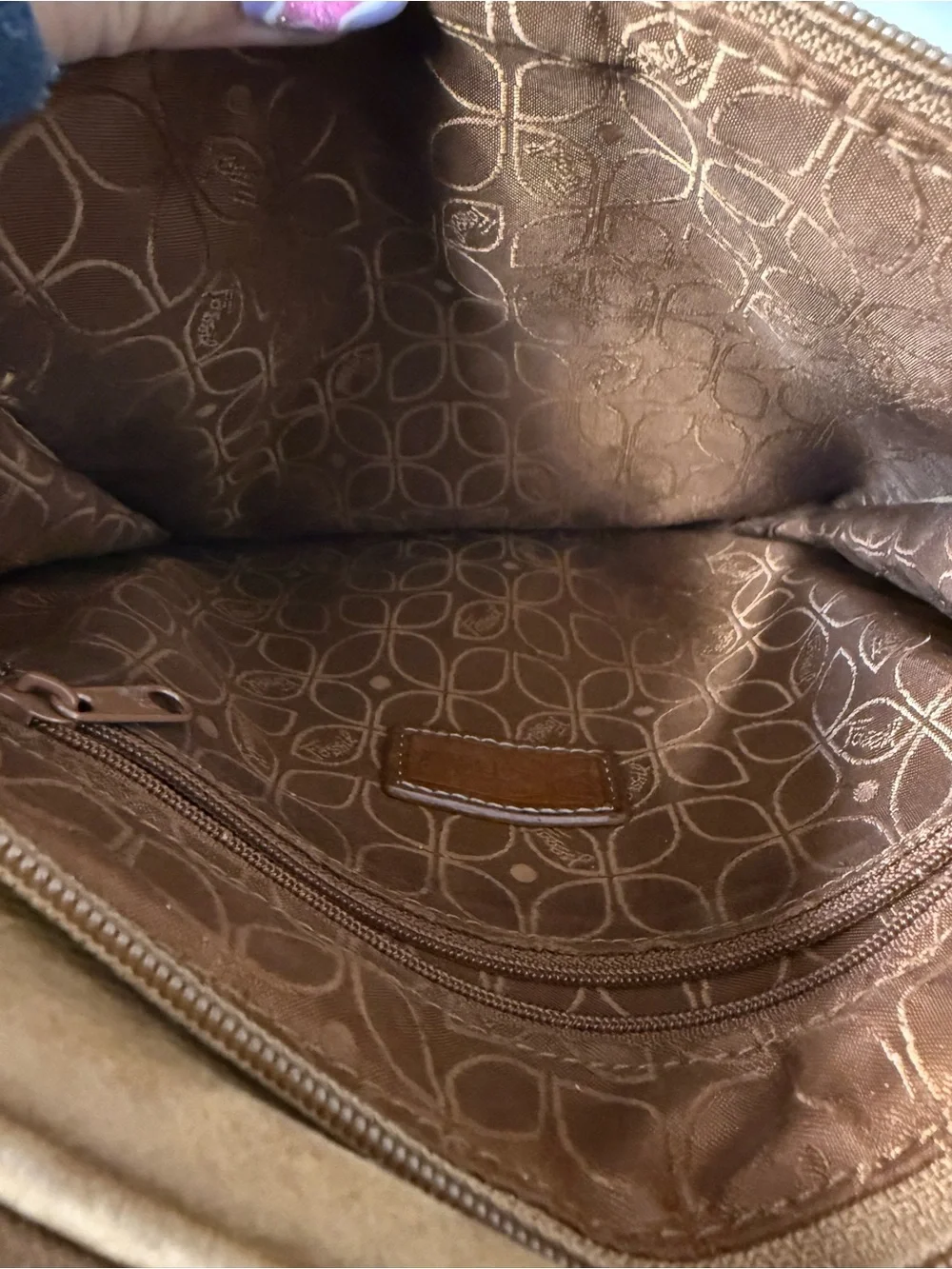 Fossil Vintage Pebbled Leather Crossbody Organizer Purse Cognac Brown Tan Bag